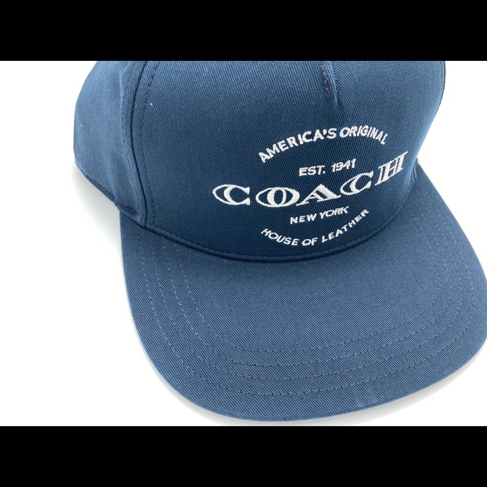 NWT COACH CHAMBRAY NAVY BLUE FLAT BRIM HAT - Picture 10 of 12
